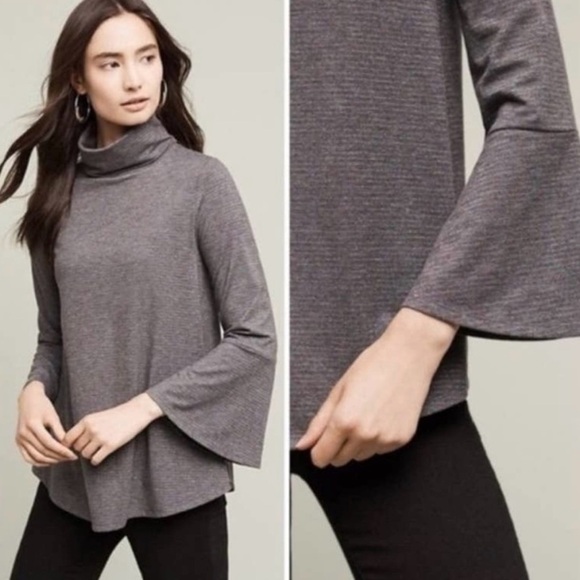 Anthropologie Postmark Liz Metallic Gray Turtleneck Shirt. Size Medium. - Picture 2 of 14